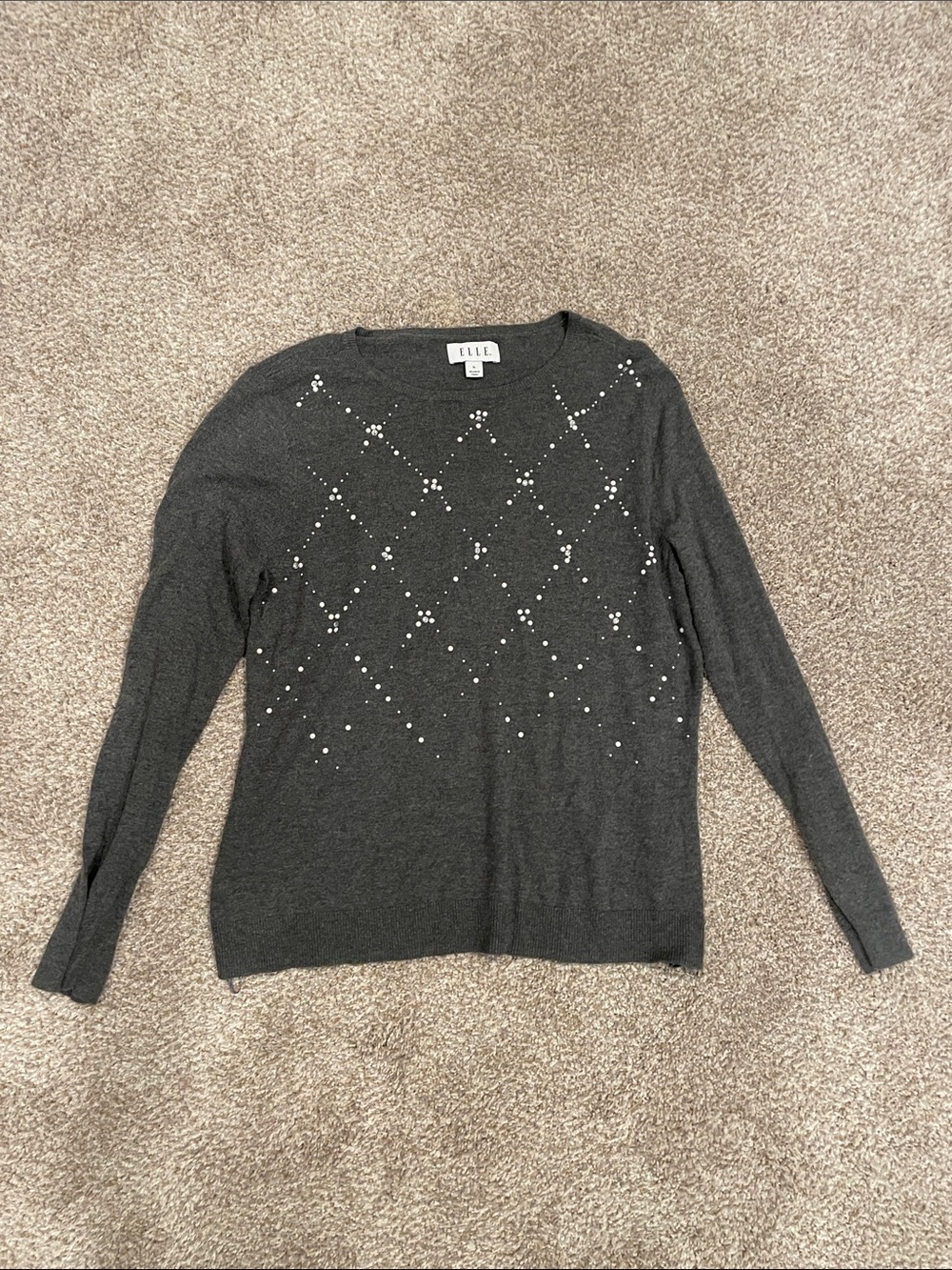 Elle Dark Gray Pearl-Embellished Knit Top